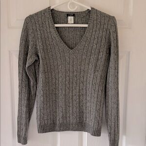 J. Crew Heather Gray V-Neck Cable Sweater